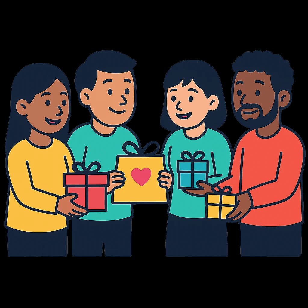 Friends exchanging gifts