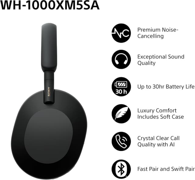 Sony WH-1000XM5SA Special Edition Soft Case Premium Noise Cancelling Wireless Over-Ear Headphones, Bluetooth, Clear Call Quality, Hi-Res Audio, Up to 30hr Battery Life, iOS & Android - Black: Amazon.co.uk: Electronics & Photo