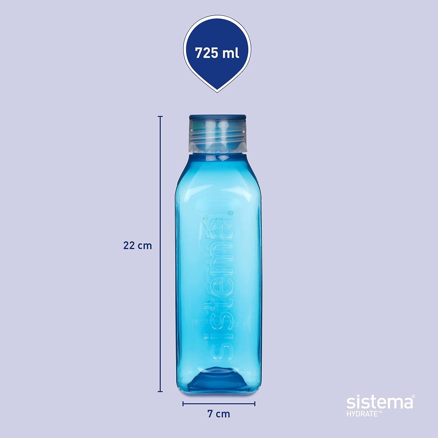 Sistema Square Sports Water Bottle | 725 ml | Leakproof Kids Water Bottle | BPA-Free | Assorted Colours (Not Selectable) | 1 Count