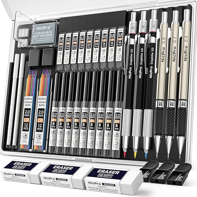 Nicpro 35PCS Art Mechanical Pencil Set, 3 PCS Metal Drafting Pencil 0.5 mm & 0.7 mm & 0.9 mm & 3 PCS 2mm Lead Holder (6B 4B 2B HB 2H 4H Colors) For Sketching Drawing With 20 Tube Lead Refills Case : Amazon.co.uk: Stationery & Office Supplies