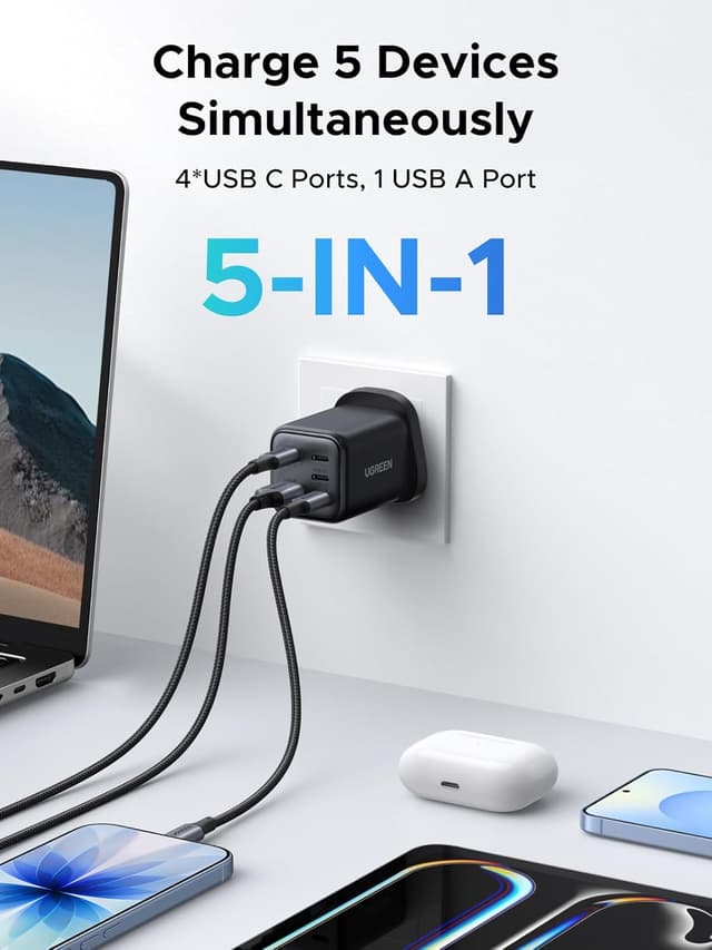 UGREEN 45W USB C Charger Plug, 5-Port GaN Fast Charging Adapter for iPhone 17/16/15/15 Pro/14/13/12, iPad, Galaxy S25/S24/S23, Pixel 9 etc