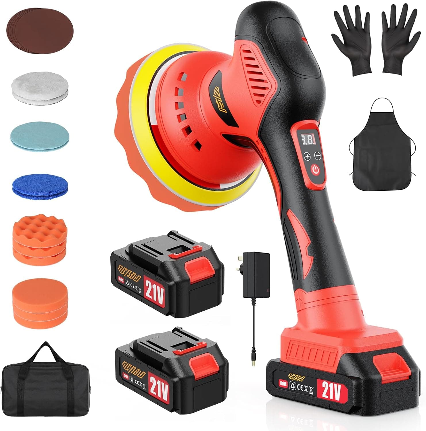 Innsky Cordless Car Polisher, 2 * 21V 4.0Ah Rechargeable Batteries Car Buffer Polisher Machine with 8 Variable Speed 2800-6200RPM, 6 IN Dual Action Car Polisher for Detailing Polishing : Amazon.co.uk: DIY & Tools