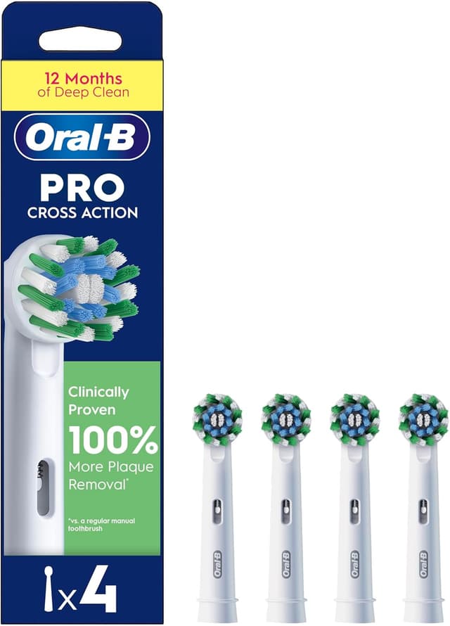 Oral-B Pro Cross Action Electric Toothbrush Head, X-Shape and Angled Bristles for Deeper Plaque Removal, Pack of 4 : Amazon.co.uk: Health & Personal Care