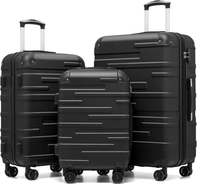 COOLIFE Hard Shell Suitcase with TSA Lock and 4 Spinner Wheels Lightweight Durable (Grey, 3 Pcs Set)