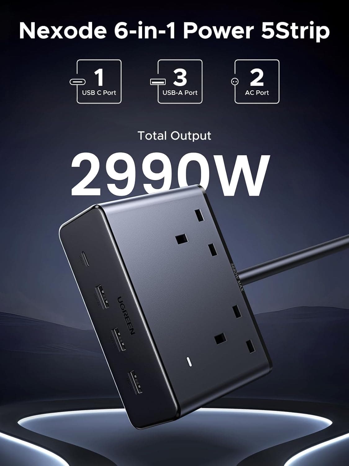 UGREEN Extension Lead with 4 USB Slots, 2 Way 2990W Max Multiple Plug with 1.5m Extension Cable, Compatible with iPhone 17/16/15/14, iPad Pro/Mini, Suitable for Home/Office, Black: Amazon.co.uk: DIY & Tools