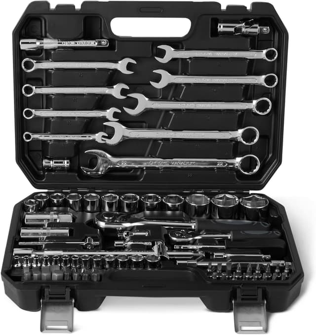 Amazon Basics 82-Piece Socket Set with Ratchets, Extenders & Bits - Includes Storage Case : Amazon.co.uk: DIY & Tools