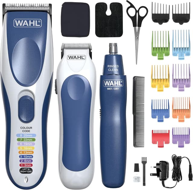 Wahl Colour Pro Cordless 3‑in‑1 Hair Cutting Kit - Rechargeable Hair Clipper with Colour‑Coded Combs, Battery Trimmer & Nose/Ear Hair Remover, 60‑Min Cordless Use : Amazon.co.uk: Beauty