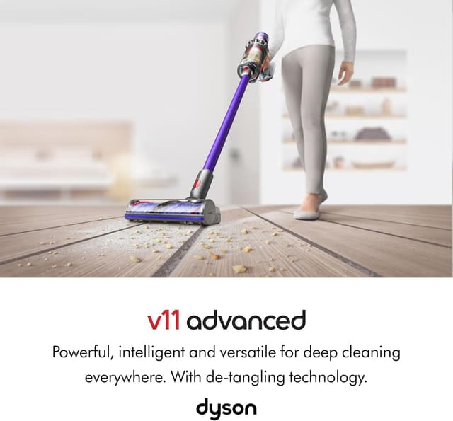 Dyson V11 Advanced cordless stick vacuum cleaner, 200 AW, 60min, Hair de-tangling (Nickel/Purple) : Amazon.co.uk: Home & Kitchen