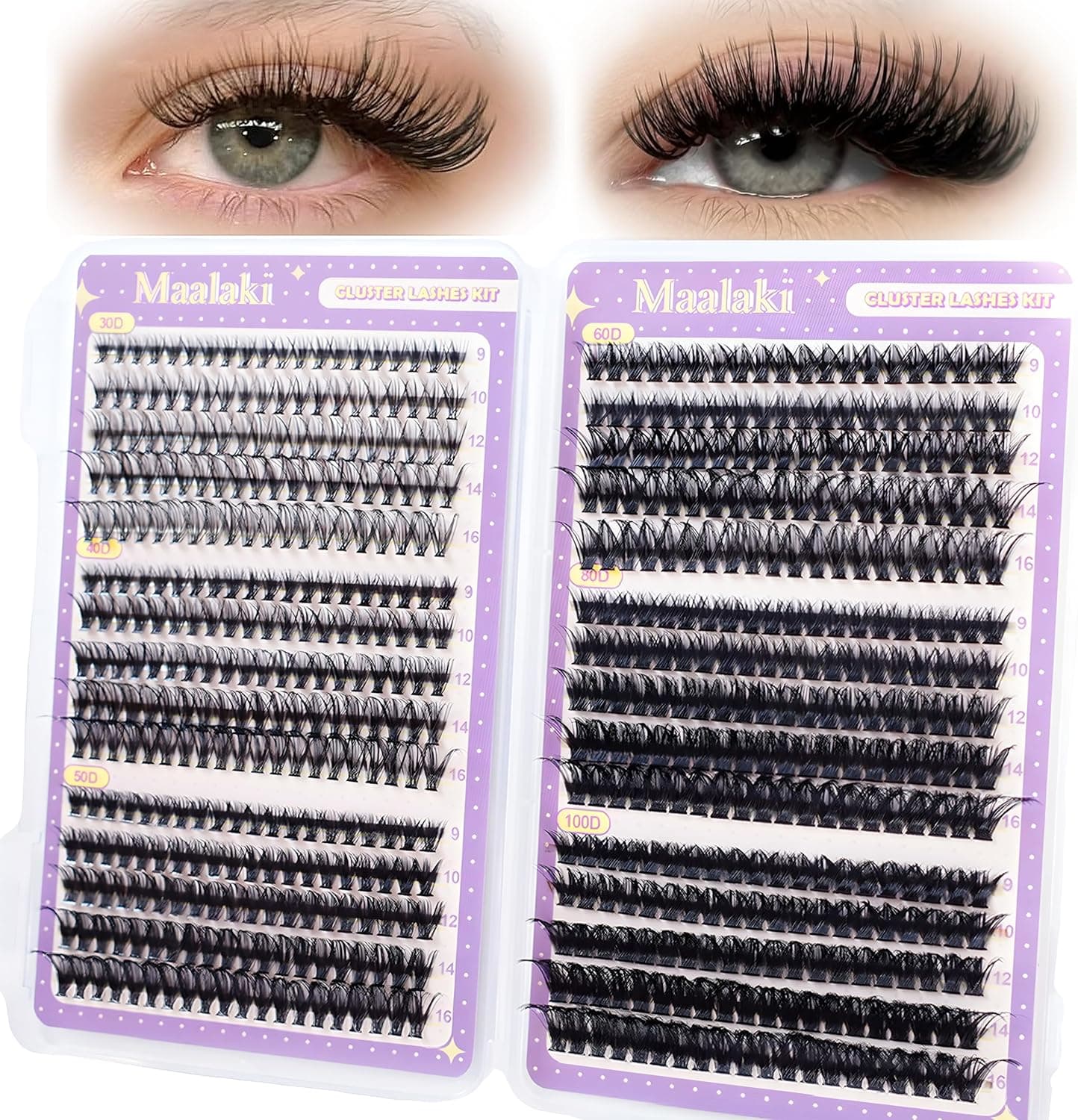 Wispy Cluster Lashes 600Pcs DIY Individual Eyelashes 30+40+50+60+80+100D Fluffy Lash Clusters D Curl 9-16mm Natural Eyelash Clusters Lashes Individual Cluster for Daily Party