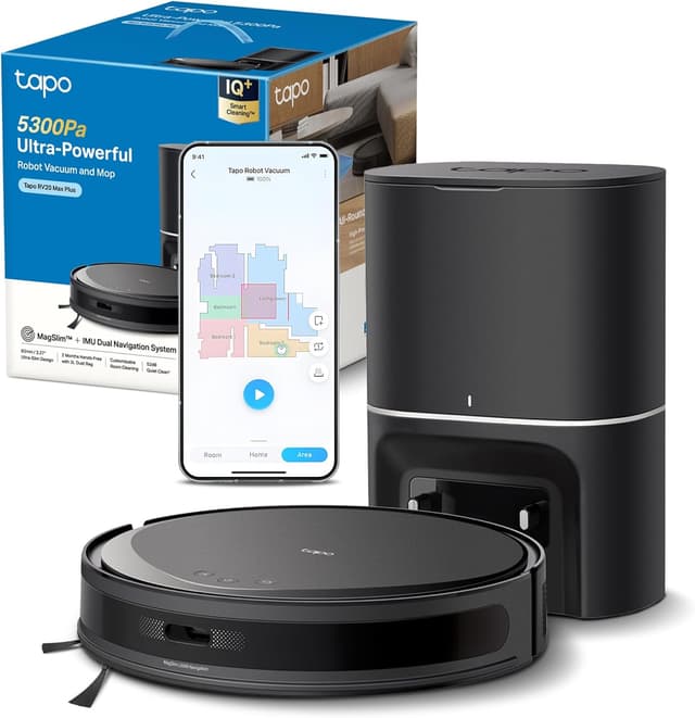 Tapo RV20 Max Plus 5300Pa Suction Robot Vacuum Cleaner with Mop, Ultra-Slim Design, Faster Mapping With MagSlim & LiDAR Navigation Robot Vacuum, Auto-Empty Dock, Voice/Remote Control Robotic Vacuums : Amazon.co.uk: Home & Kitchen