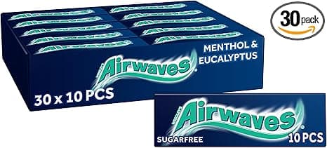 Airwaves Chewing Gum, 30 Packs of 10 Pieces, Sugar Free Chewing Gum Bulk Pack with Menthol Freshness (300 Pieces)