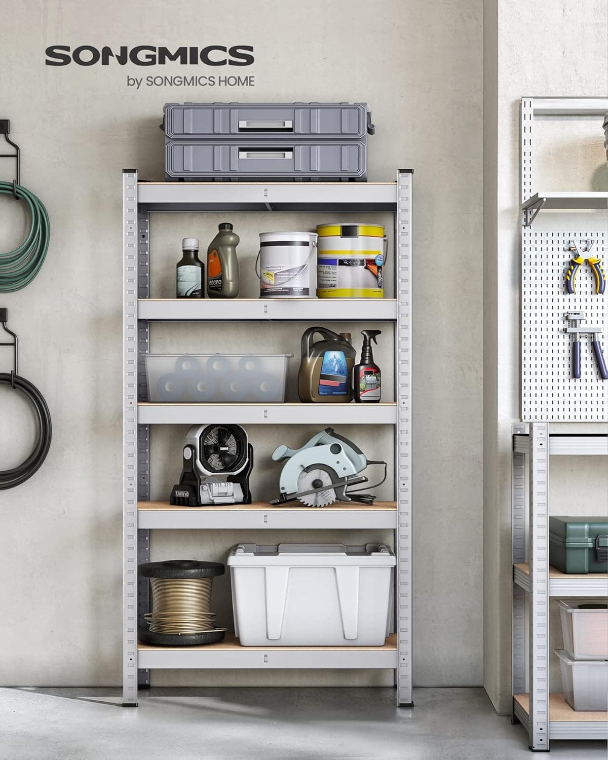 SONGMICS 5-Tier Shelving Unit, Steel Shelving Unit for Storage, Boltless Assembly, for Garage, Shed, Load Capacity 650 kg, 30 x 75 x 150 cm, Silver GLR030E01 : Amazon.co.uk: DIY & Tools