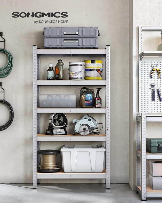 SONGMICS 5-Tier Shelving Unit, Steel Shelving Unit for Storage, Boltless Assembly, for Garage, Shed, Load Capacity 650 kg, 30 x 75 x 150 cm, Silver GLR030E01 : Amazon.co.uk: DIY & Tools
