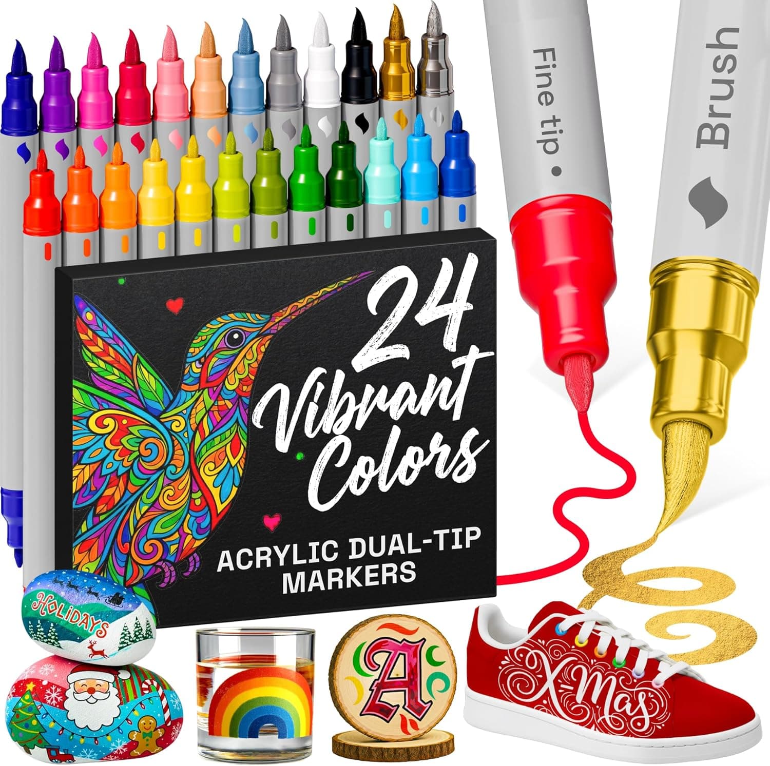 ARTISTRO 24 Acrylic Paint Pens – Dual Tip (Brush & Fine) Markers for Fabric, Canvas, Rock, Glass, Wood – Easter Decoration & DIY - Gift for Kids, Teens - Art Set : Amazon.co.uk: Toys & Games