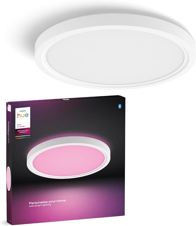 Philips Hue Devote Smart LED Panel Light, White and Color Ambiance, Round 30cm, 16.6W, 2000 Lumens, White Frame for Indoor Home Lighting, Ceiling, Living Room, Kitchen, Hallway, 1 Pack, S : Amazon.co.uk: Lighting