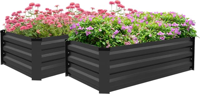 Outsunny Set of 2 Raised Garden Bed, Outdoor Planter Box with Galvanised Steel Frame for Growing Vegetables, Flowers and Herbs, 100 x 60 x 30 cm, Dark Grey