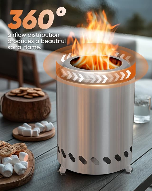 Saker Tabletop Fire Pit, 2026 Upgraded Stainless Steel Smokeless Portable Fire Pit for Camping & Campervan, Outdoor Patio Use, Wood or Pellet Fueled, Camping Gifts for Men