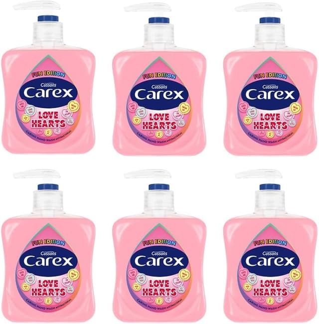 Carex Fun Editions Love Hearts Hand Wash Pack of 6, Antibacterial Hand Soap with Fun Edition Swizzles Love Hearts Fragrance, Soap that Cleans, Cares and Protects, 250ml : Amazon.co.uk: Beauty