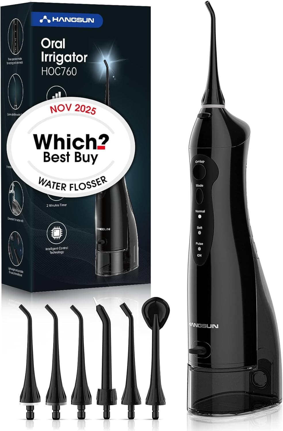 Hangsun Water Flosser for Teeth Cordless Oral Irrigator Dental Water Jet Electric Tooth Flosser with 6 Jet Tips 300ML Water Tank USB Rechargeable for Travel and Home Use (Black)