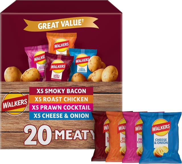 Walkers Meaty Variety Multipack Crisps Box 20x25g, Red : Amazon.co.uk: Grocery