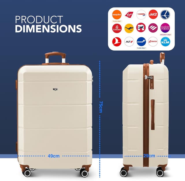 LUGG 28 Inch Jetset Suitcase Hard Shell Case 4 Wheel Travel bag Lightweight ABS Material with TSA Lock Approved for Travel with easyJet, British Airways, RyanAir, Virgin Atlantic, Emirates(75x49x29cm) : Amazon.co.uk: Fashion