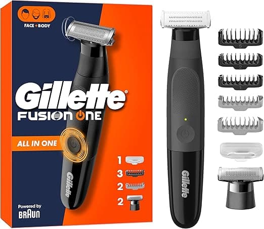 Gillette Fusion One Hybrid Electric Razor for Men, Shaver with Precision Trimmer for Face and Body, Waterproof Wet and Dry Groomer, Cordless, UK 2 Pin Plug