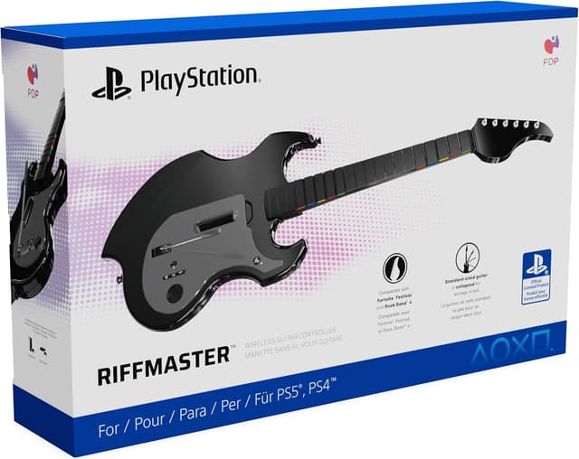 PDP RIFFMASTER Wireless Guitar Controller for PlayStation 5 and PlayStation 4, PS5/PS4, Rock Band 4, Audio Jack, Rechargeable Battery, Officially Licensed by Sony - Black : Amazon.co.uk: PC & Video Games