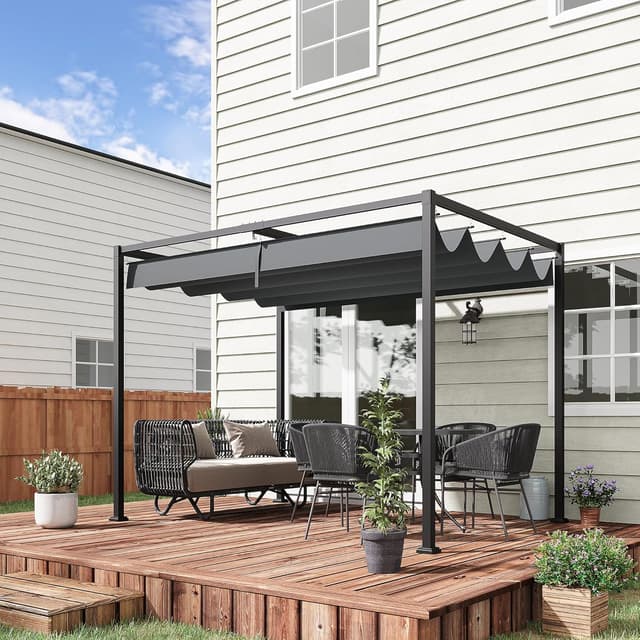 Outsunny 3 x 2m Metal Outdoor Pergola with Retractable Roof, Outdoor Gazebo Canopy Shelter with Drainage Holes for Garden, Patio, Lawn, Grey : Amazon.co.uk: Garden