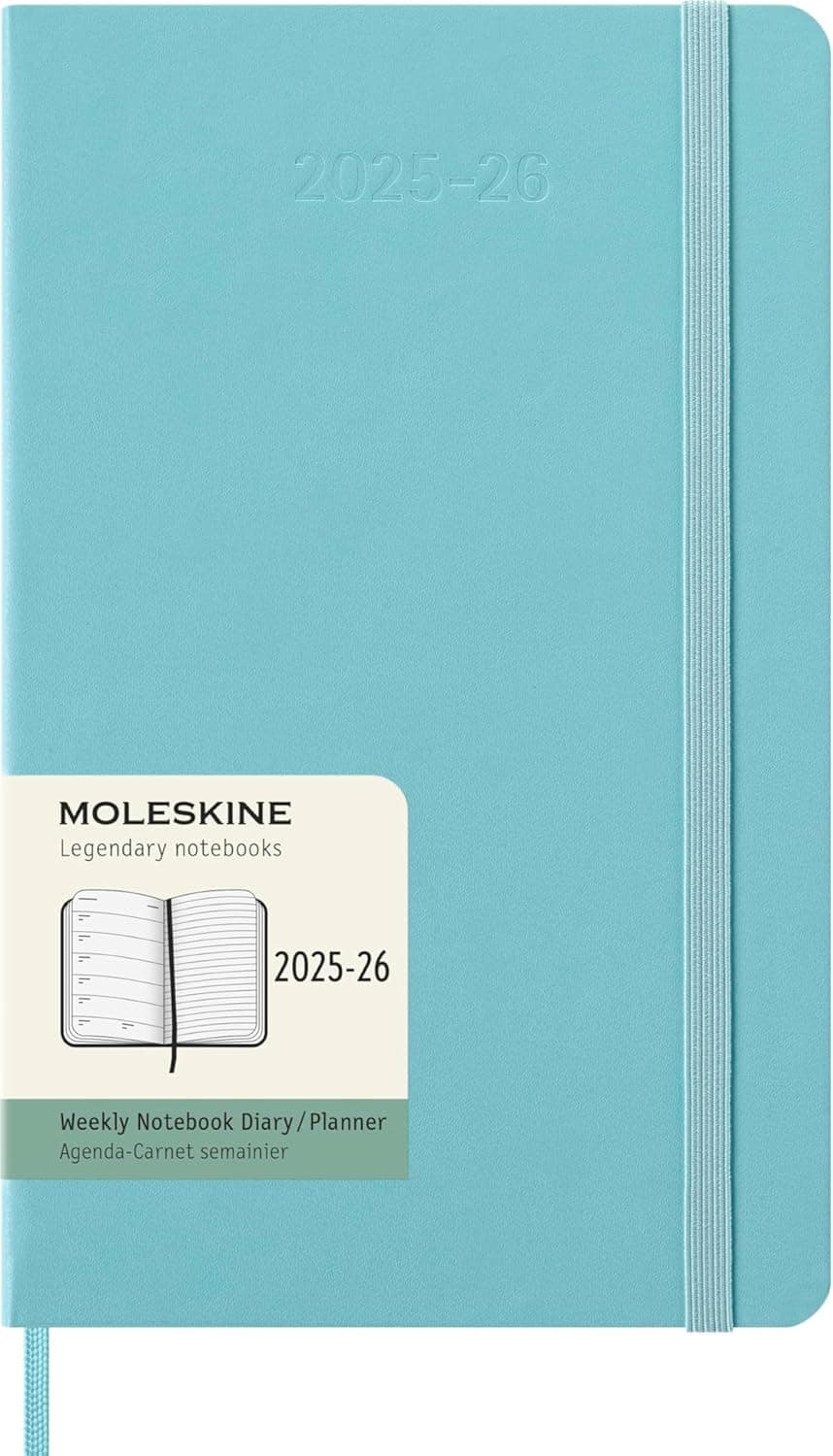 Moleskine Weekly Planner 2025-2026, 18-Month Weekly Planner With Note Space, Hard Cover and Elastic Closure, Large 13 x 21 cm, Colour Aquamarine : Amazon.co.uk: Stationery & Office Supplies