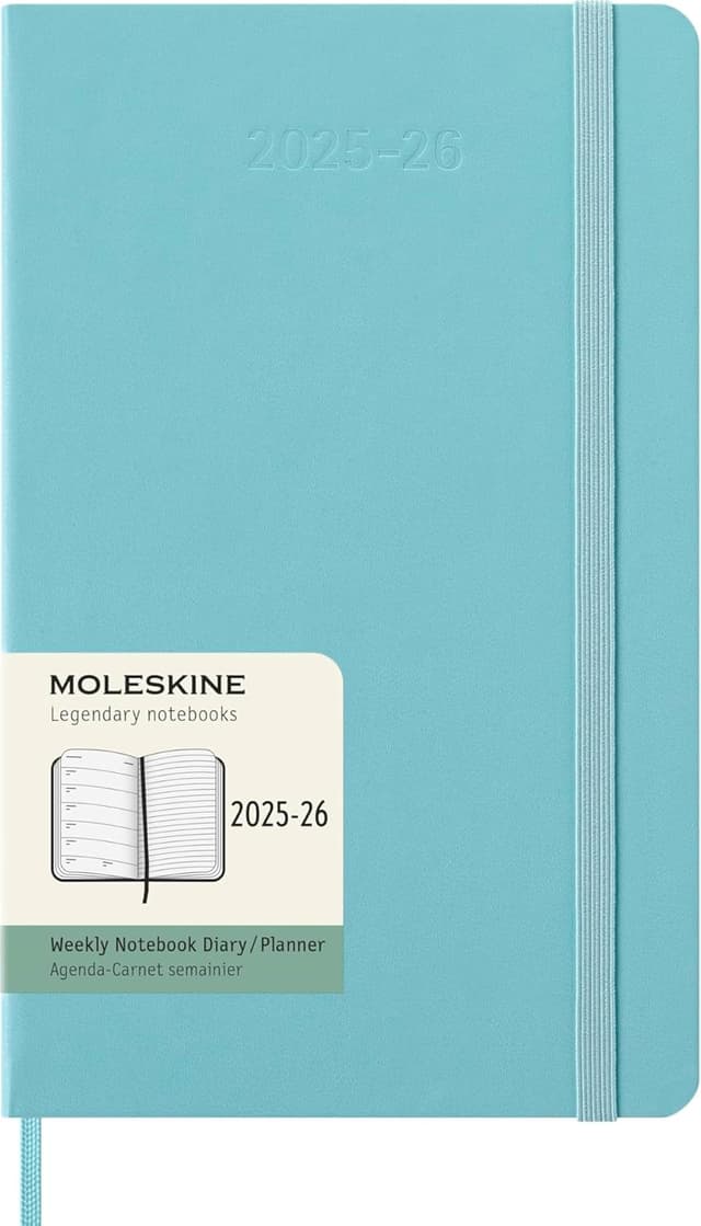 Moleskine Weekly Planner 2025-2026, 18-Month Weekly Planner With Note Space, Hard Cover and Elastic Closure, Large 13 x 21 cm, Colour Aquamarine : Amazon.co.uk: Stationery & Office Supplies