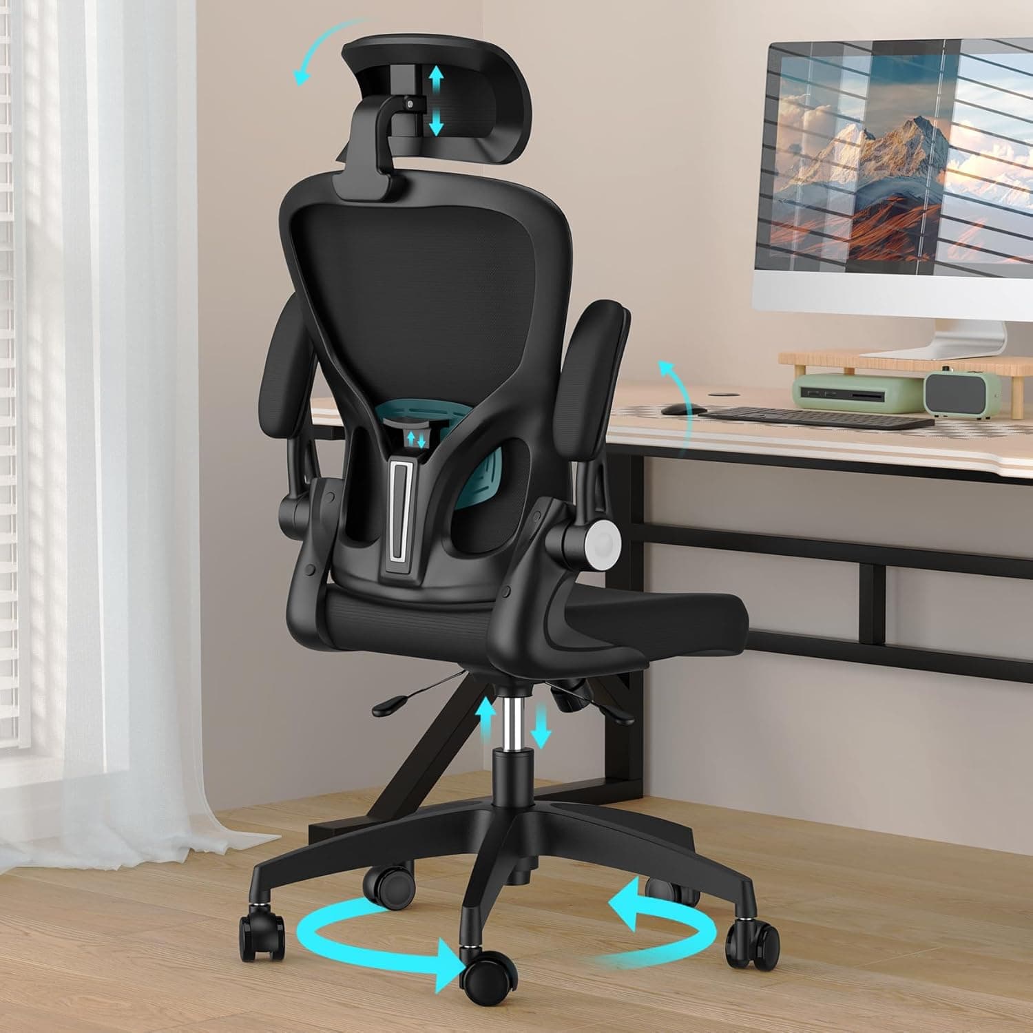 KU Syang Ergonomic Office Chair, Desk Chair with Enhanced Soft Sponge Seat & Upgraded Headrest Adjustment, Mesh Swivel Chair with Lumbar Support & Quiet Wheels for Home Office Computer Study Black : Amazon.co.uk: Home & Kitchen