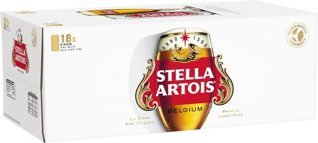 STELLA ARTOIS Premium Lager Beer Can, 440 ml (Pack of 18)