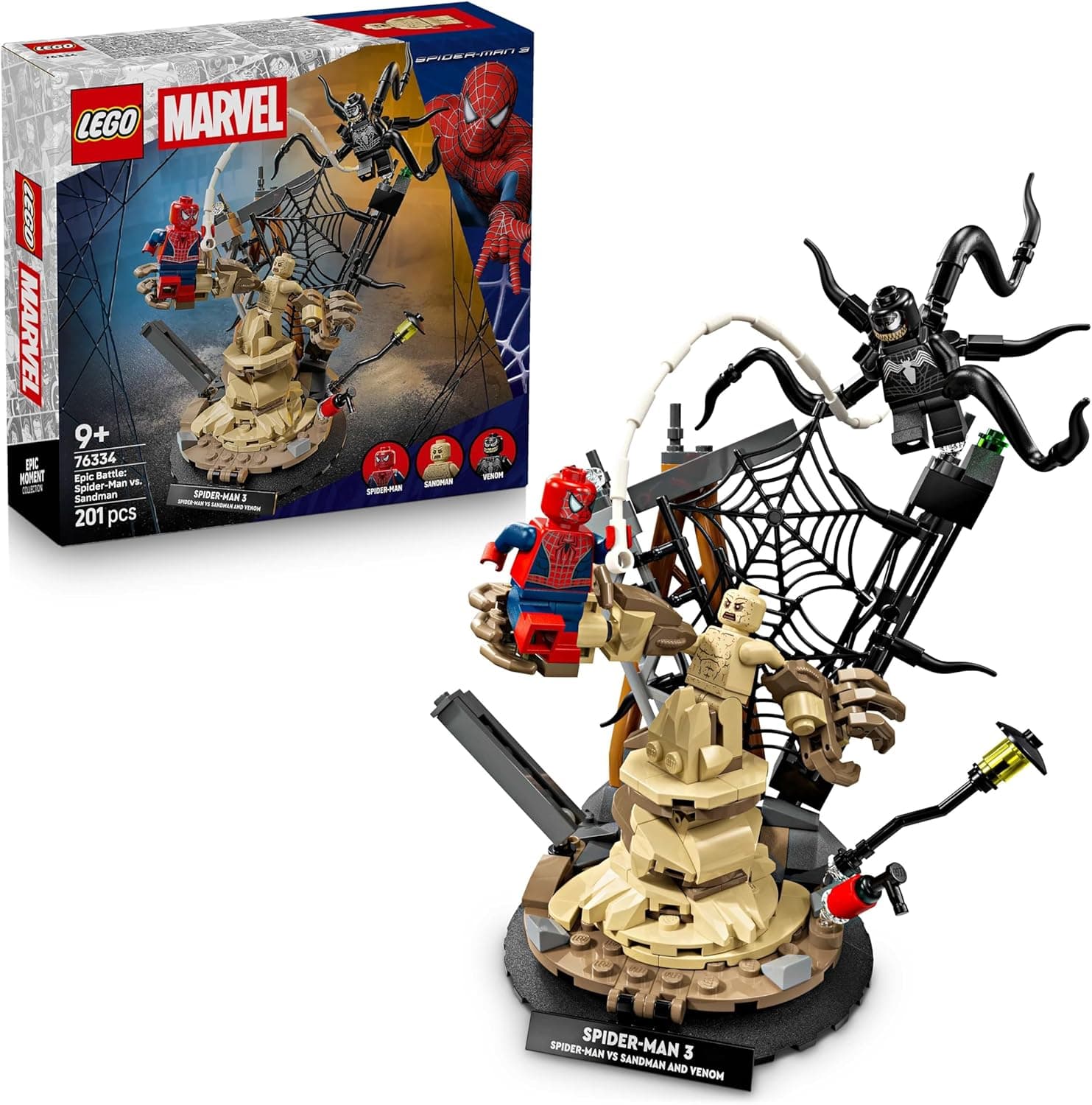 LEGO | Marvel Epic Battle: Spider-Man vs. Sandman - Superhero Toy w/ 3 Minifigures incl. Venom, and a Construction Site - Gift for 9+ Year Old Boys & Movie Fans - 76334
