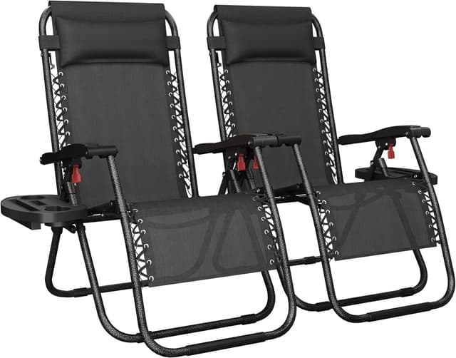 Yaheetech Zero Gravity Chairs Outdoor Adjustable Folding Sunloungers Lounge Recliners w/Pillows, Cup Holder and Carry Strap for Patio Porch Deck Set of 2 : Amazon.co.uk: Garden