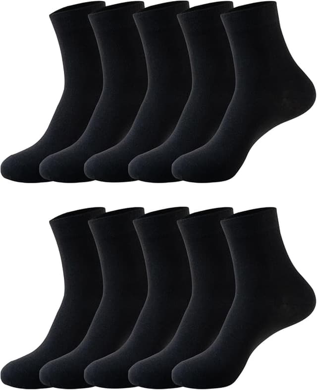 10-Pair Pack Durable Crew Socks for Men, Soft and Breathable Mid-calf Socks Men size 6-9 (Black 19000)