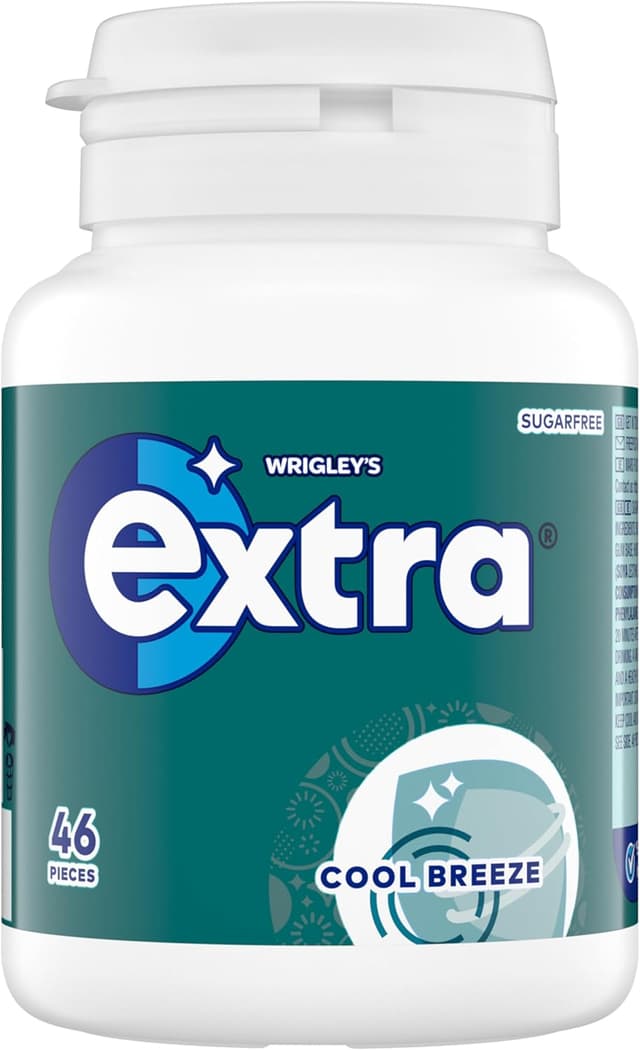 Wrigley's Extra Chewing Gum, Cool Breeze Mint Flavour, 46 pieces, Sugar Free Chewing Gum Bottle with Xylitol