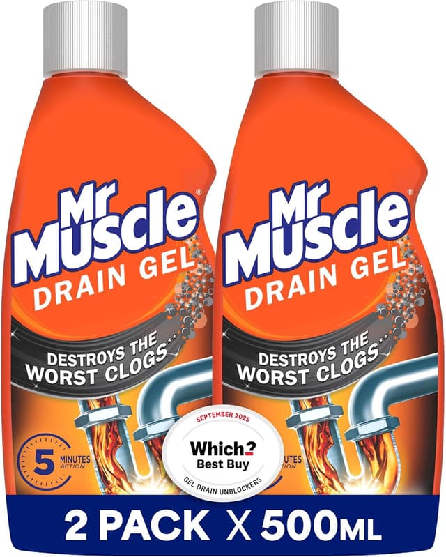 Mr Muscle Drain Unblocker, Sink & Drain Cleaner, Fast Acting Heavy Duty Drain Gel, Dissolves Clogs, Works 3x Better Than Bleach, Safe for All Pipes, Duo Pack (2 x 500ml) : Amazon.co.uk: Grocery