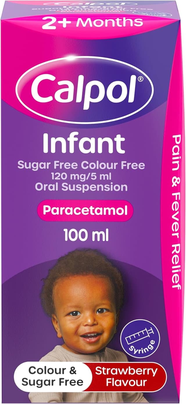 Calpol Infant Oral Suspension (1 x 100ml), Sugar-Free Strawberry Flavour Paracetamol for Kids, Relieves Pain and Fever, Baby Medicine Syringe, Soothed Symptoms After 1 Dose, Gentle on Tummies : Amazon.co.uk: Baby Products