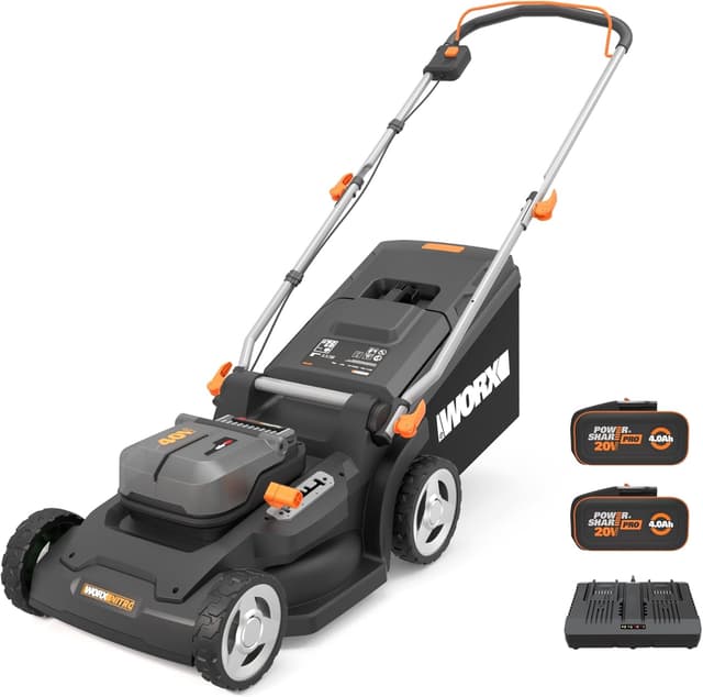 WORX WG745E 40V Brushless Cordless Lawnmower | Up to 650m² | 41cm Deck | IntelliCut | 6-Height Adjust | 2-in-1 Mulch & Collect | 50L Bag | 2x 4.0Ah Batteries Included : Amazon.co.uk: Garden
