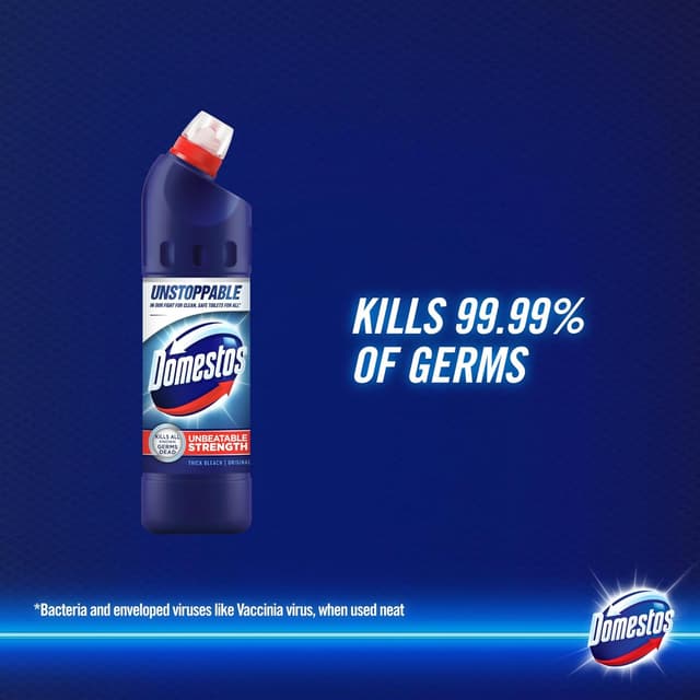 Domestos Original Thick Bleach eliminates 99.9% of bacteria and viruses disinfectant to protect against germs 750 ml (Pack of 5)