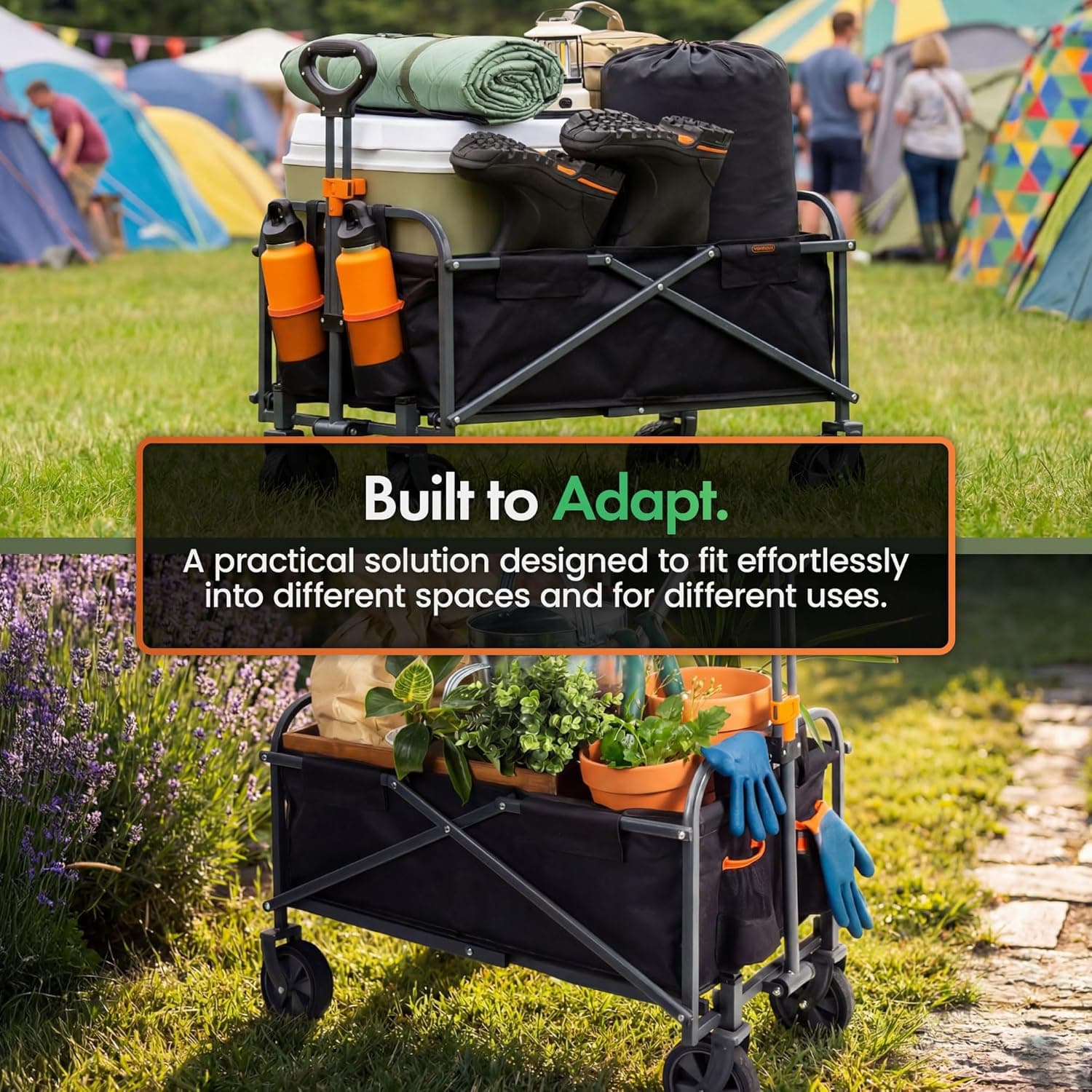 VonHaus Festival Cart on Wheels – Foldable Portable 70L Camping Trolley with 100Kg Weight Capacity – Garden Cart with 360° Rotating Wheels & 2 Cupholders for Garden, Picnic, Shopping & Fishing : Amazon.co.uk: Garden