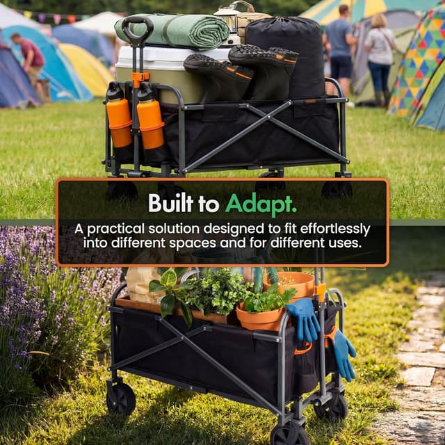 VonHaus Festival Cart on Wheels – Foldable Portable 70L Camping Trolley with 100Kg Weight Capacity – Garden Cart with 360° Rotating Wheels & 2 Cupholders for Garden, Picnic, Shopping & Fishing : Amazon.co.uk: Garden