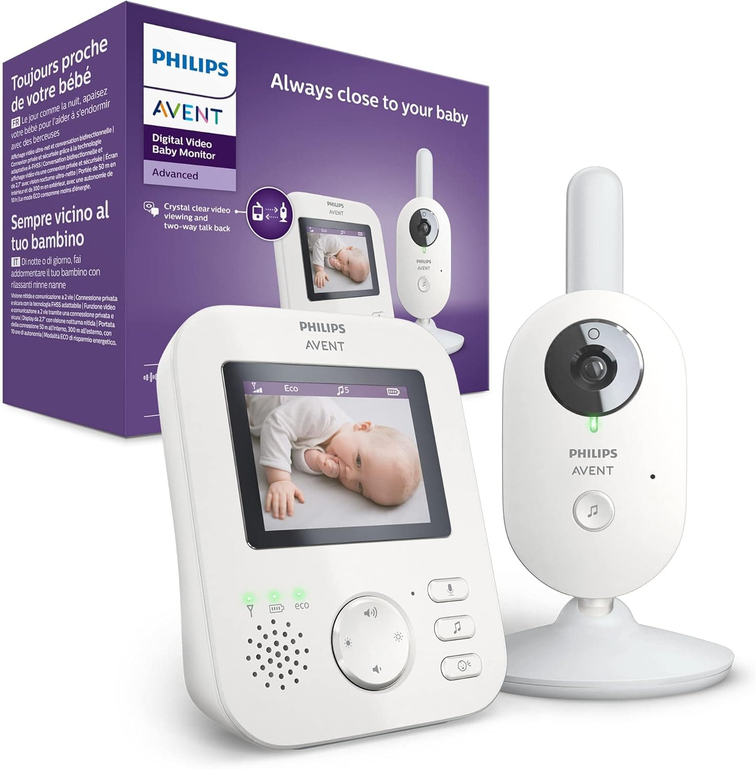 AVENT Philips Video Baby Monitor – Private and secure with A-FHSS technology, 2.7 inch color screen, Soothing lullabies & talkback (Model SCD833/05) : Amazon.co.uk: Baby Products
