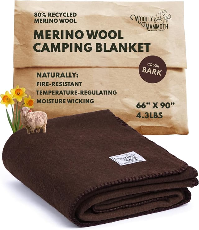Woolly Mammoth Merino Wool Blanket - Large 66" x 90", 4LBS Camp Blanket | Throw for The Cabin, Cold Weather, Emergency, Dog Camping Gear, Hiking, Survival, Army, Outside, Outdoors – Brown : Amazon.co.uk: Sports & Outdoors