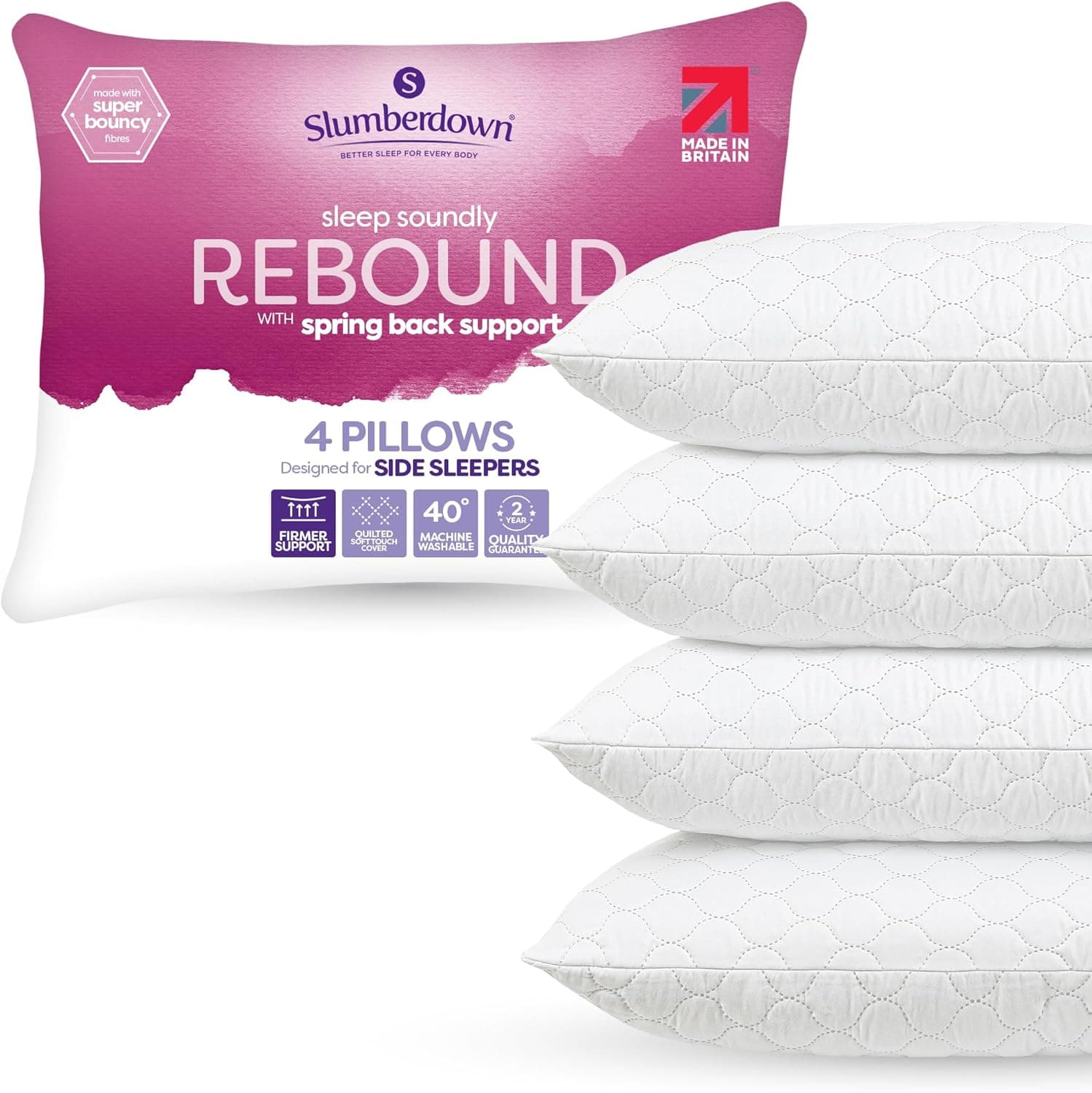 Slumberdown Pillows 4 Pack Hotel Quality – Firm, Plump Hypoallergenic Pillows for Back & Side Sleepers, Sleep Better. Feel Better : Amazon.co.uk: Home & Kitchen
