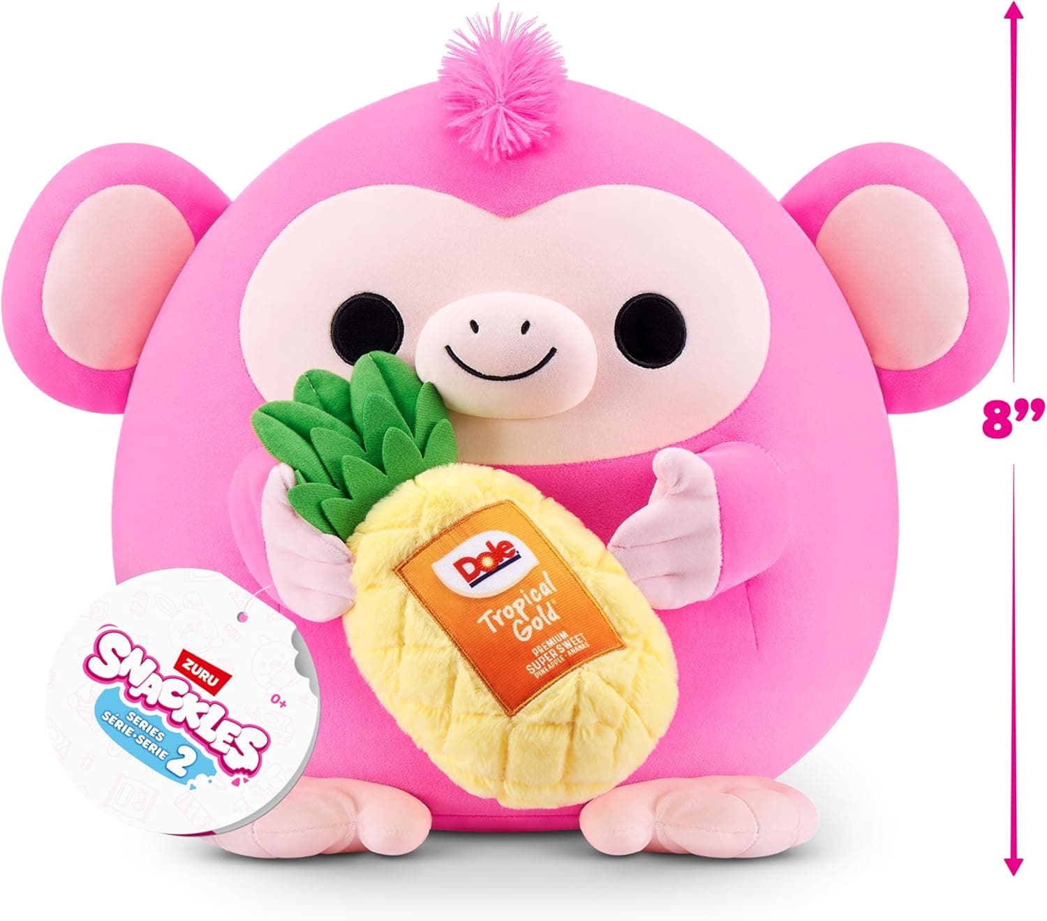 Snackles Series 2 Wave 2, Snack Swap, Monkey, 20 cm by ZURU Cuddly Squishy Comfort Plush with License Snack Brand Accessory (Monkey, Dole Pineapple)