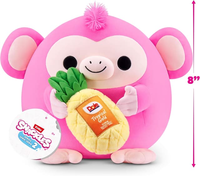 Snackles Series 2 Wave 2, Snack Swap, Monkey, 20 cm by ZURU Cuddly Squishy Comfort Plush with License Snack Brand Accessory (Monkey, Dole Pineapple)