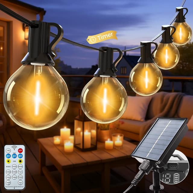 litogo Solar Festoon Lights Outdoor with Remote, 25+2 Bulbs Solar String Lights Outdoor Garden Dimmable, 30Ft/9M 8 Modes Timer Patio Light for Outside Wedding Backyard Party Camping (Warm White) : Amazon.co.uk: Lighting