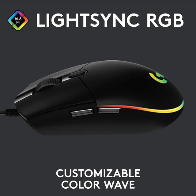 Logitech G203 Lightsync Gaming Mouse with Customizable RGB Lighting, 6 Programmable Buttons, Gaming Grade Sensor, 8 k dpi Tracking, Light Weight (Black) : Amazon.co.uk: Computers & Accessories